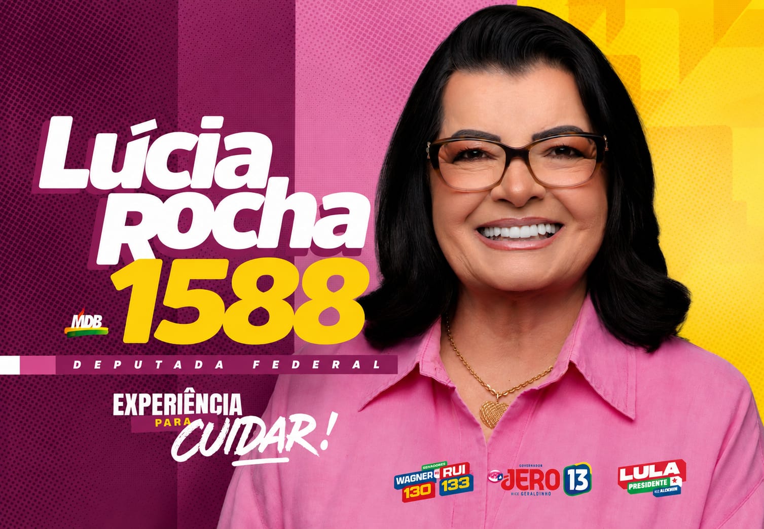 Banner de campanha de Lúcia Rocha com o slogan Experiência para Cuidar