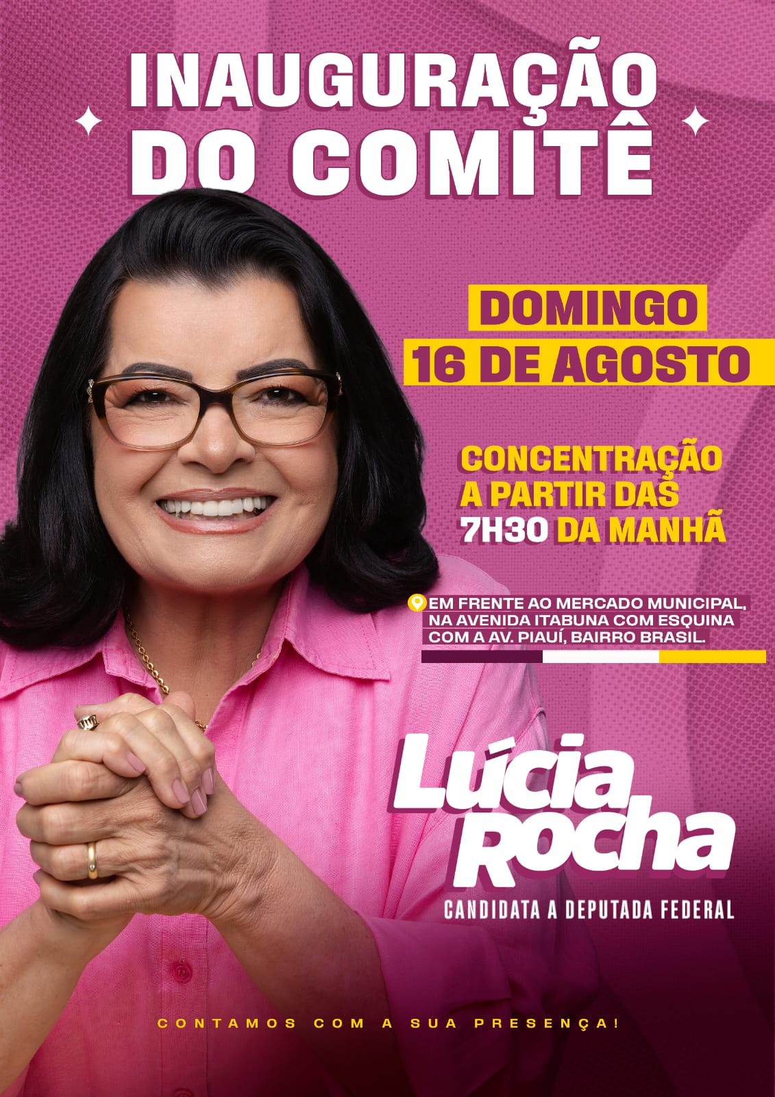 Convite da inauguração do comitê de Lúcia Rocha no domingo, 16 de agosto